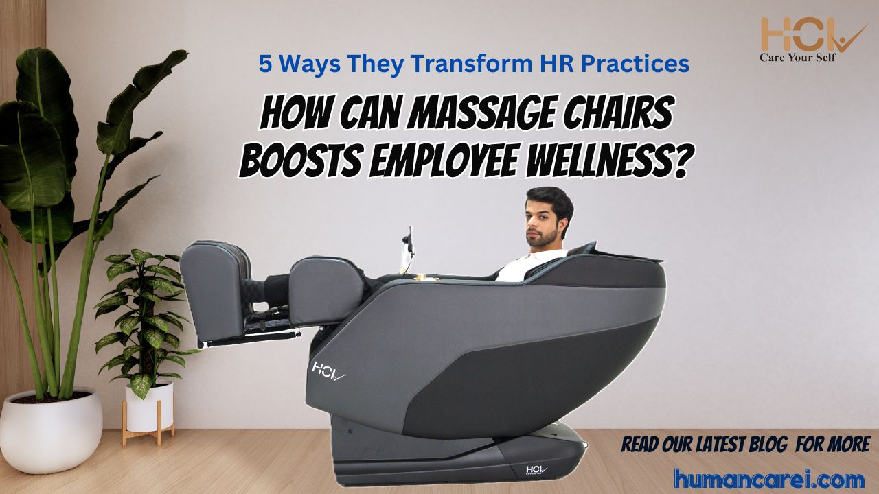 A relaxing massage chair in a modern office setting, symbolizing employee wellness and productivity.