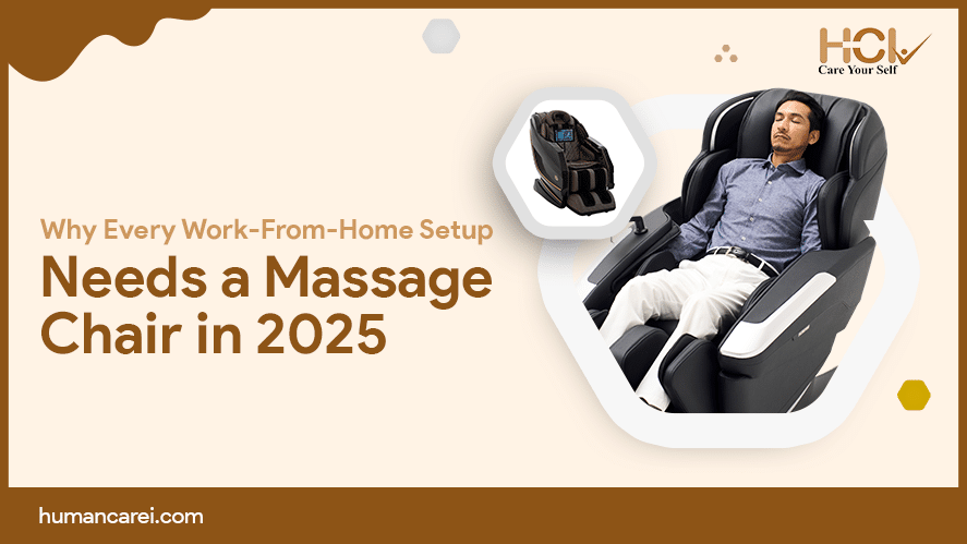 Man relaxing in a modern massage chair – Work-From-Home Setup Needs a Massage Chair for comfort and wellness.