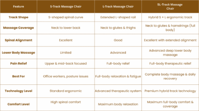 Massage Chair Difference between S-Track, L-Track and SL-Track massage chair